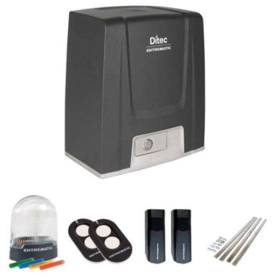 DITEC Entrematic DITION4L Kit de motorisation DITION4L 400Kg comprenant la carte LCU48, 2 télécommandes ROLLING, paire de cellules, voyant et 4 m de crémaillères Acier