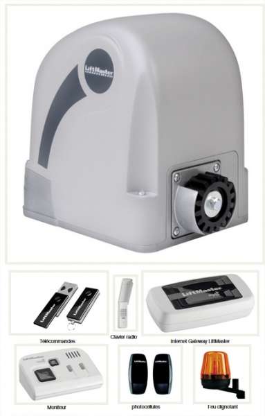 LIFTMASTER SLY524BK-EV Kit pour portail coulissant coulissant 8m de longueur maxi 500Kg avec 2 tlcommandes et compatible systme MyQ