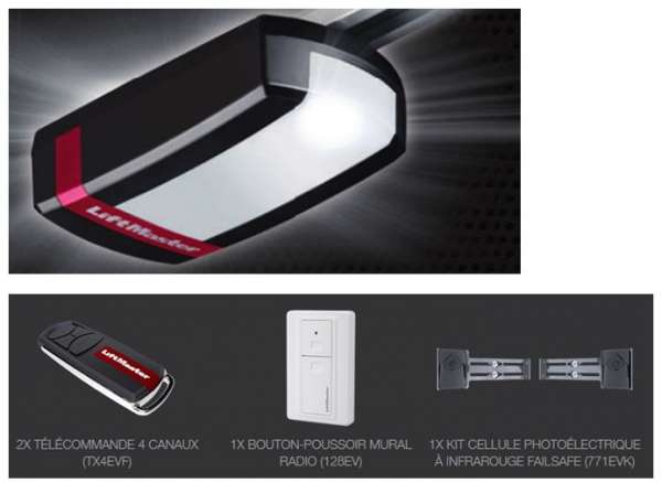 LIFTMASTER LM130EVF Motorisation LM130EVF pour porte de garage + 2 tlcommandes + BP radio - Garantie moteur 10 ans 