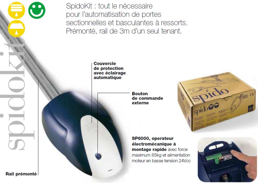 NICE SP6000 Moteur de porte de garage SPIDOKIT ou SPIDOKCE : uniquement pour pices