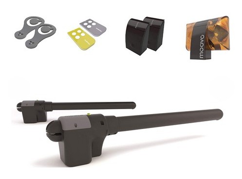 Moovo XW532KM Kit motorisation � v�rins compatible solaire - 2,5 m et 250 kg max par vantail - 2 t�l�commandes, feu clignotant et cellules inclus